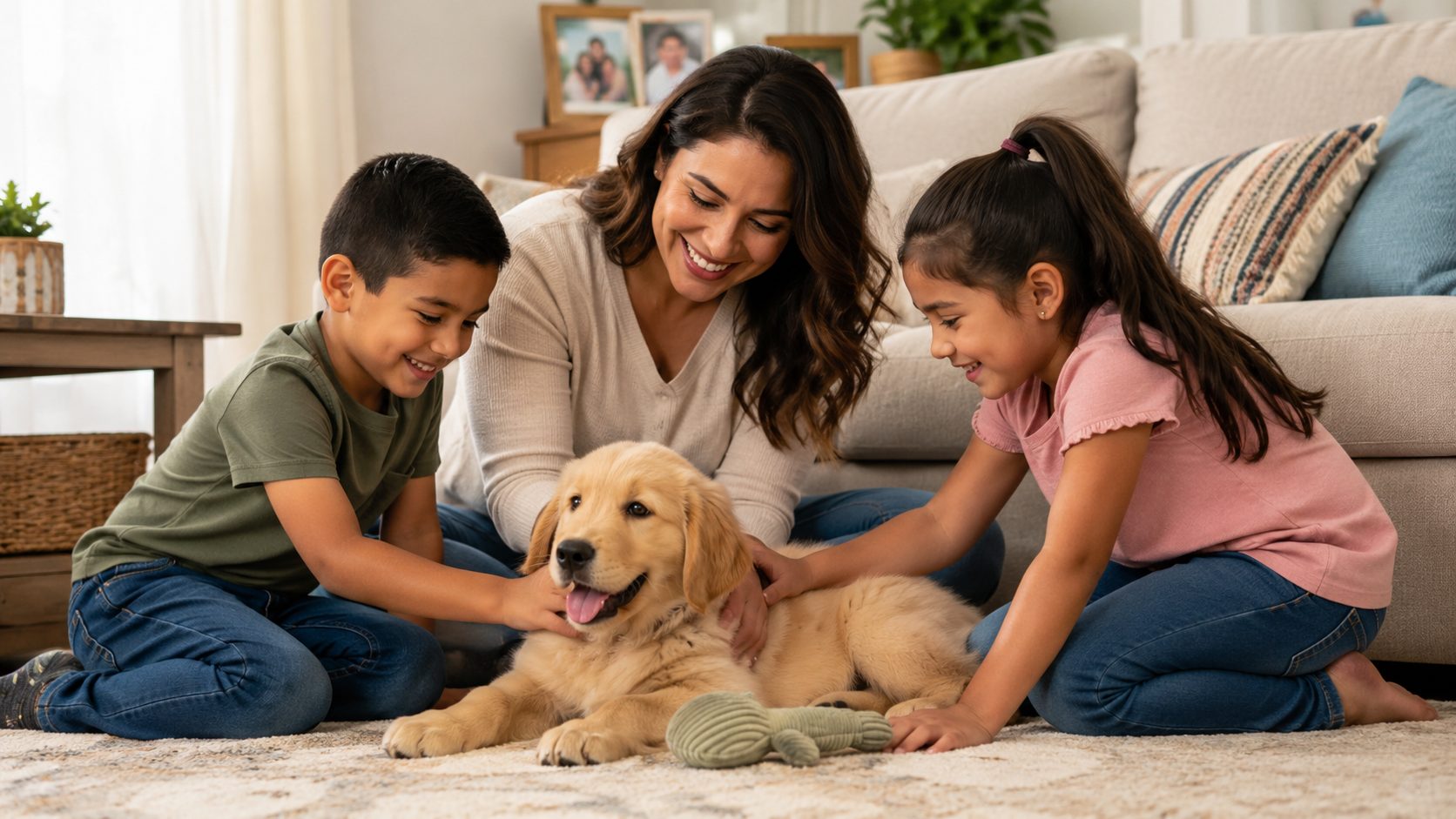 Familia feliz con su cachorro en Petland Murfreesboro, Tennessee